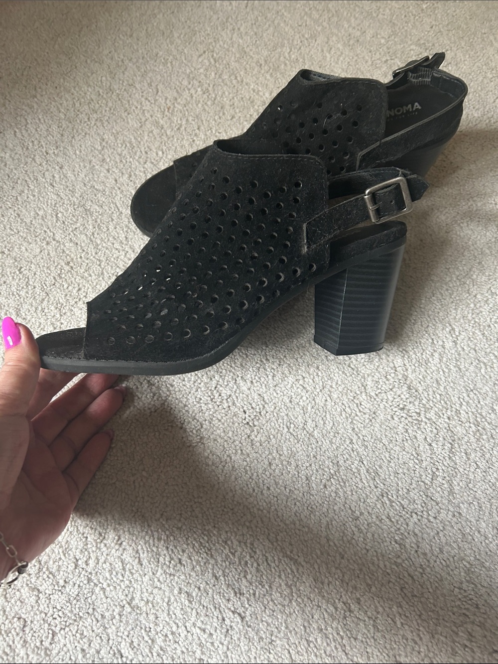 Sonoma Black suede like Perforated Slingback Block Heel Sandals